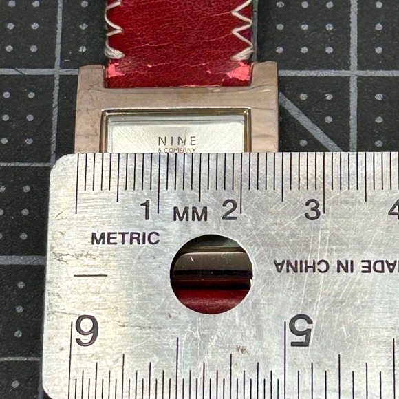 Nine & Company Womens Square Watch Red Whipstitch Strap 9C/5070 Y121E - Picture 2 of 10